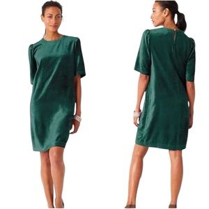 J. Jill Prussian Blue Velvet Puff Sleeve Shift Dress NWT